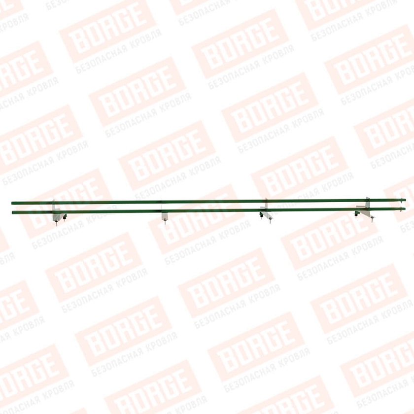 Снегозадержатель трубчатый Русский Рубеж 3м, 4 опоры, для МЧ с выс. ступенькой, лиственно-зеленый (RAL 6002), 350мм
