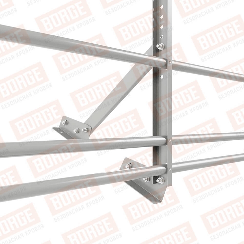 Ограждение кровельное Русский Рубеж H-60см, 3м, для фальцевой кровли, бело-алюминиевый (RAL 9006), с двумя доп. трубами