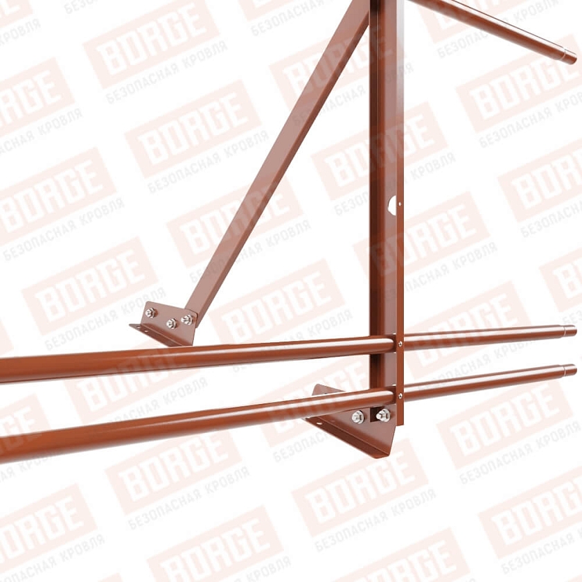 Ограждение кровельное Русский Рубеж H-90см, 3м, для фальцевой кровли, терракотовый (RAL 8004), с двумя доп. трубами