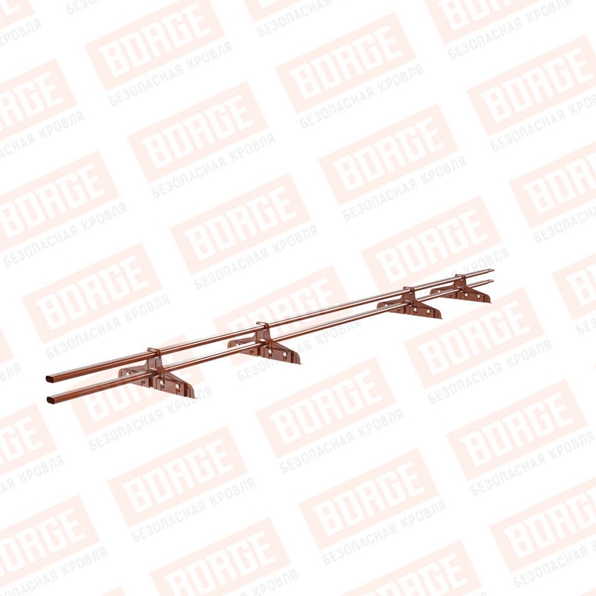 Снегозадержатель трубчатый Русский Рубеж 20х40мм, 3м, 4 опоры, для фальц. кровли, терракотовый (RAL 8004)