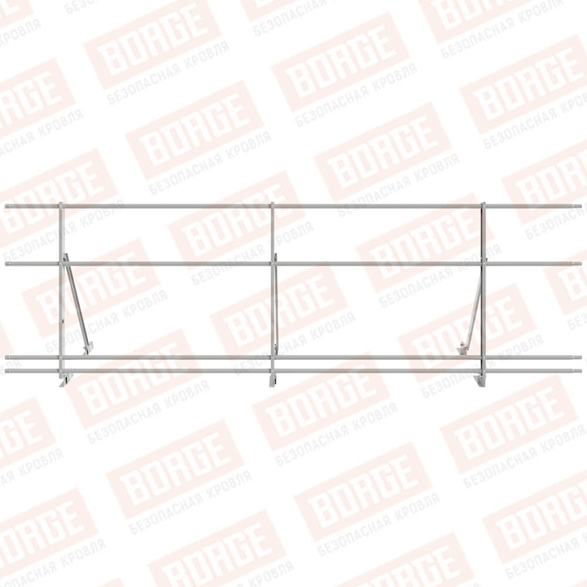 Ограждение кровельное Русский Рубеж H-90см, 3м, для фальцевой кровли, бело-алюминиевый (RAL 9006), с двумя доп. трубами