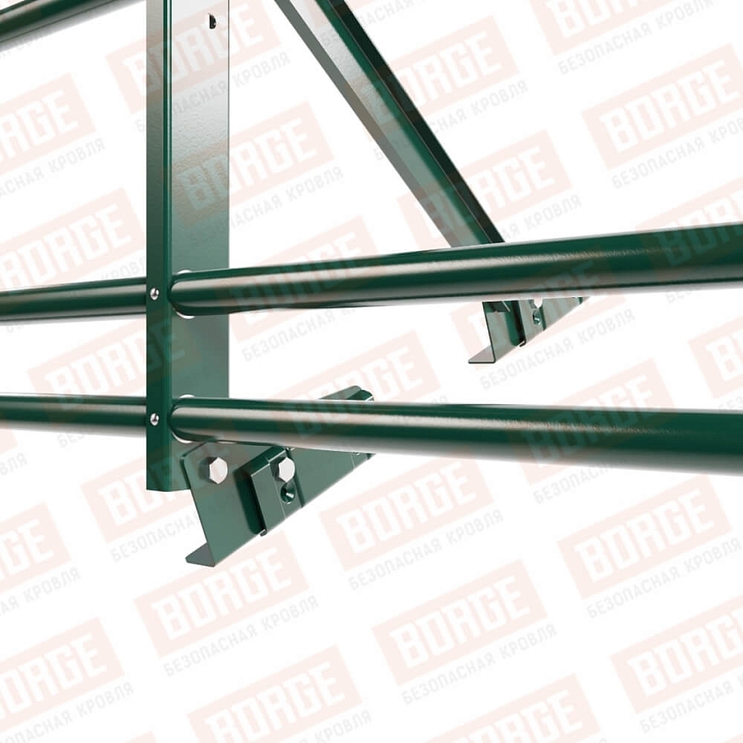 Ограждение кровельное Русский Рубеж H-60см, 3м, для фальцевой кровли, зеленый мох (RAL 6005), с двумя доп. трубами