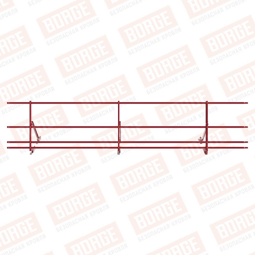 Ограждение кровельное Русский Рубеж H-60см, 3м, для фальцевой кровли, рубиново-красный (RAL 3003), с двумя доп. трубами