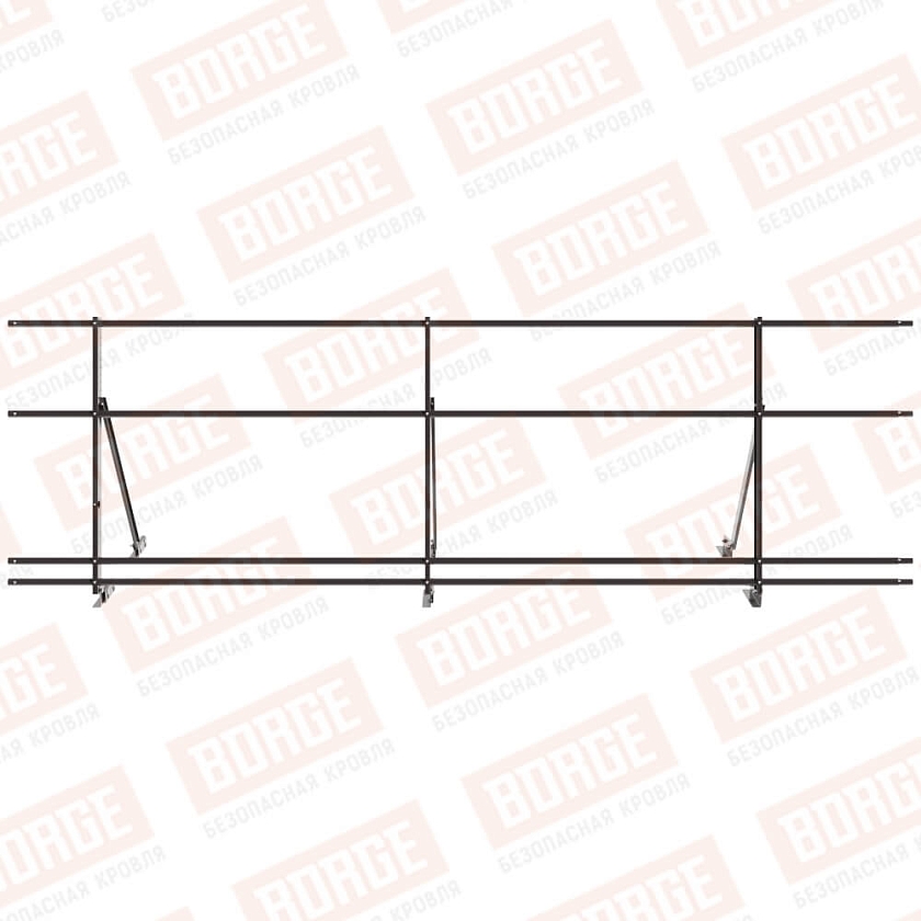 Ограждение кровельное Русский Рубеж H-90см, 3м, для фальцевой кровли, серо-коричневый (RAL 8019), с двумя доп. трубами