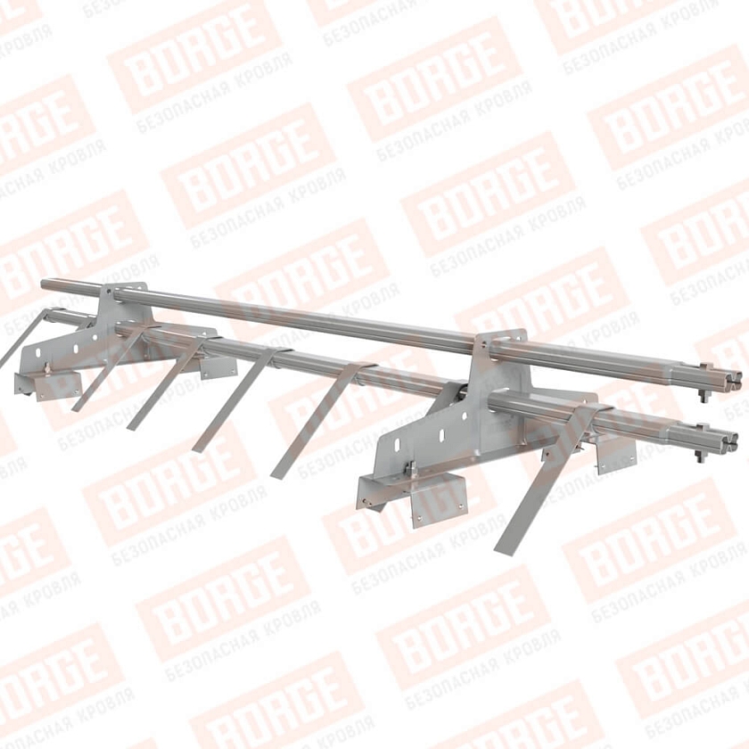 Снегозадержатель трубчатый BORGE 1,5м, 2 опоры, для профнастила Н-114, бело-алюминиевый (RAL 9006)