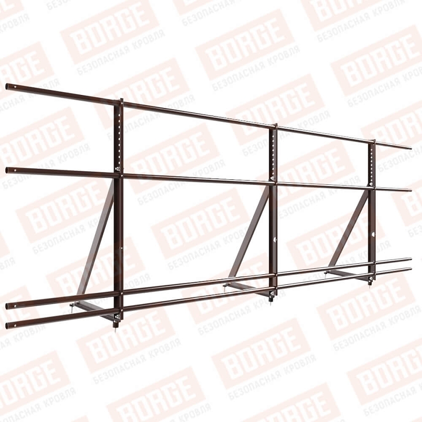 Ограждение кровельное Русский Рубеж H-90см, 3м, коричневый шоколад (RAL 8017), с двумя доп. трубами