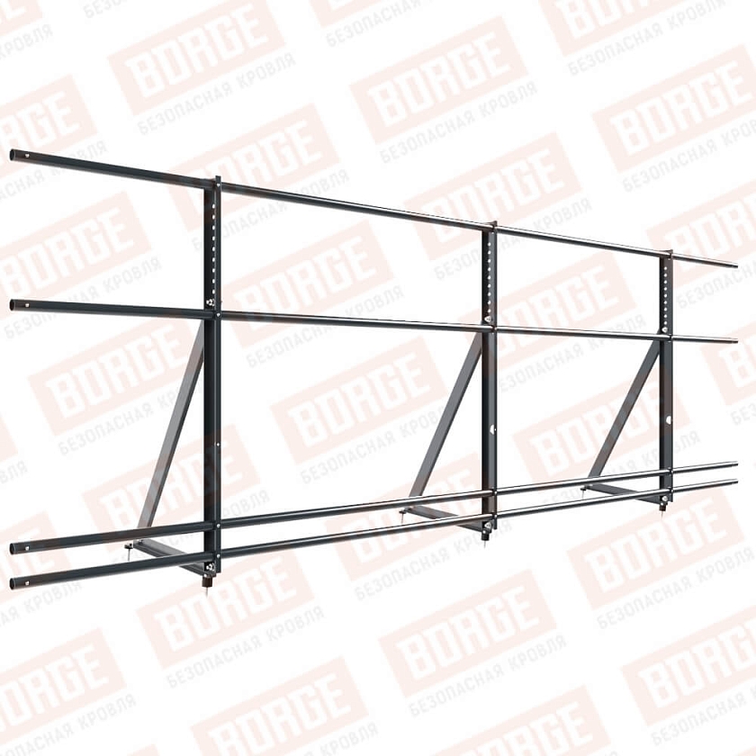 Ограждение кровельное Русский Рубеж H-90см, 3м, антрацитово-серый (RAL 7016), с двумя доп. трубами