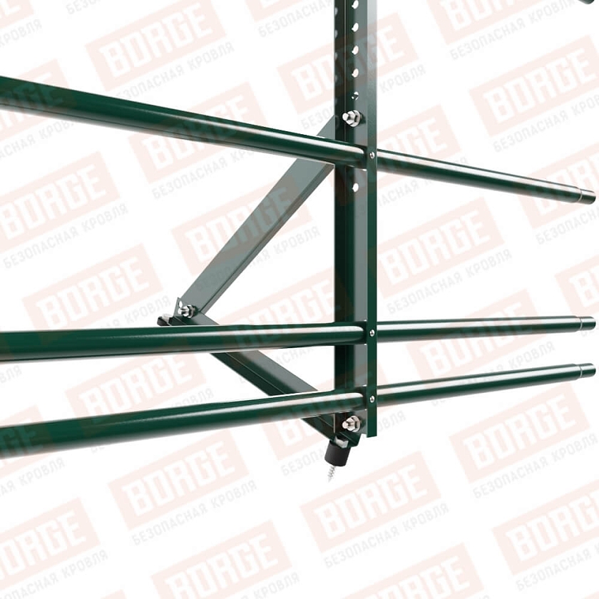 Ограждение кровельное Русский Рубеж H-60см, 3м, зеленый мох (RAL 6005), с двумя доп. трубами