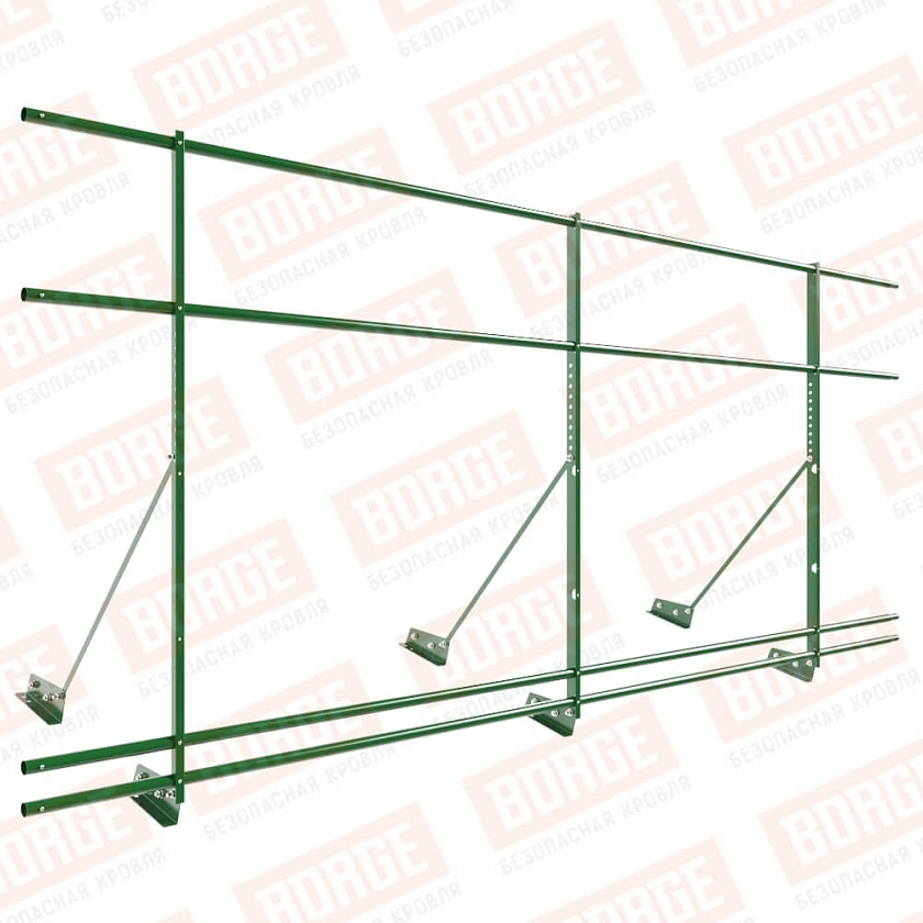 Ограждение декоративное NewLine H-120см, 3м, для фальц. кров., лиственно-зеленый (RAL 6002), с двумя доп. трубами