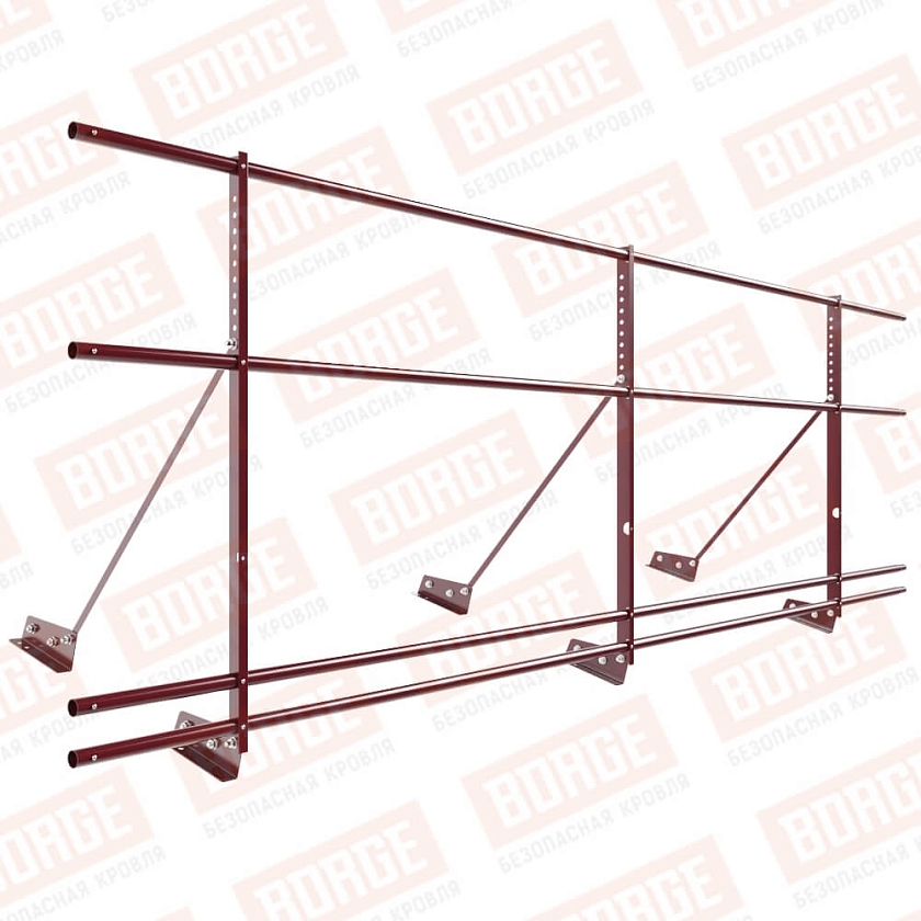 Ограждение декоративное NewLine H-90см, 3м, для фальц. кров., красное вино (RAL 3005), с двумя доп. трубами