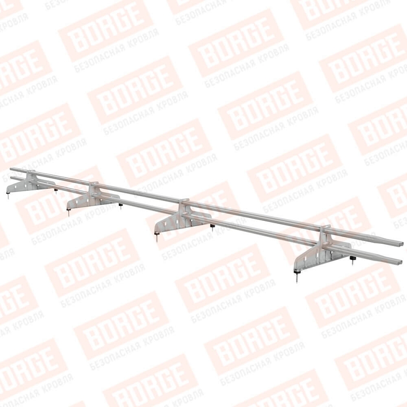 Снегозадержатель трубчатый Русский Рубеж 20х40мм, 3м, 4 опоры, бело-алюминиевый (RAL 9006)