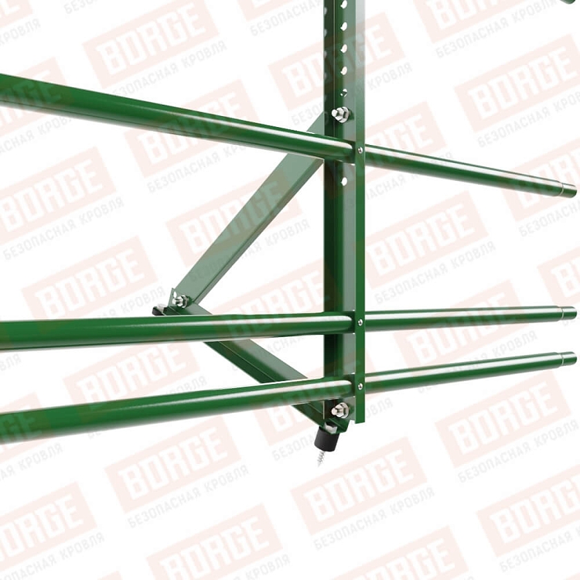 Ограждение кровельное Русский Рубеж H-60см, 3м, лиственно-зеленый (RAL 6002), с двумя доп. трубами