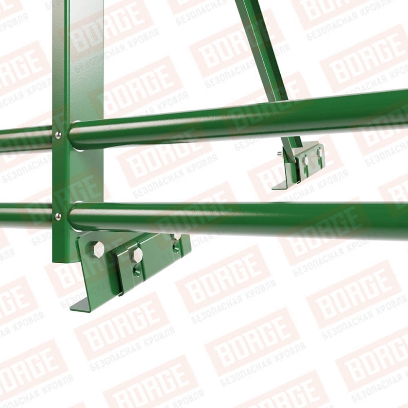 Ограждение кровельное Русский Рубеж H-90см, 3м, для фальцевой кровли, лиственно-зеленый (RAL 6002), с двумя доп. трубами