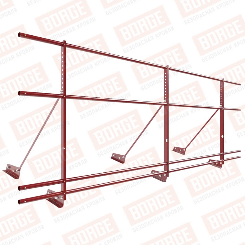 Ограждение декоративное NewLine H-90см, 3м, для фальц. кров., коричнево-красный (RAL 3011), с двумя доп. трубами