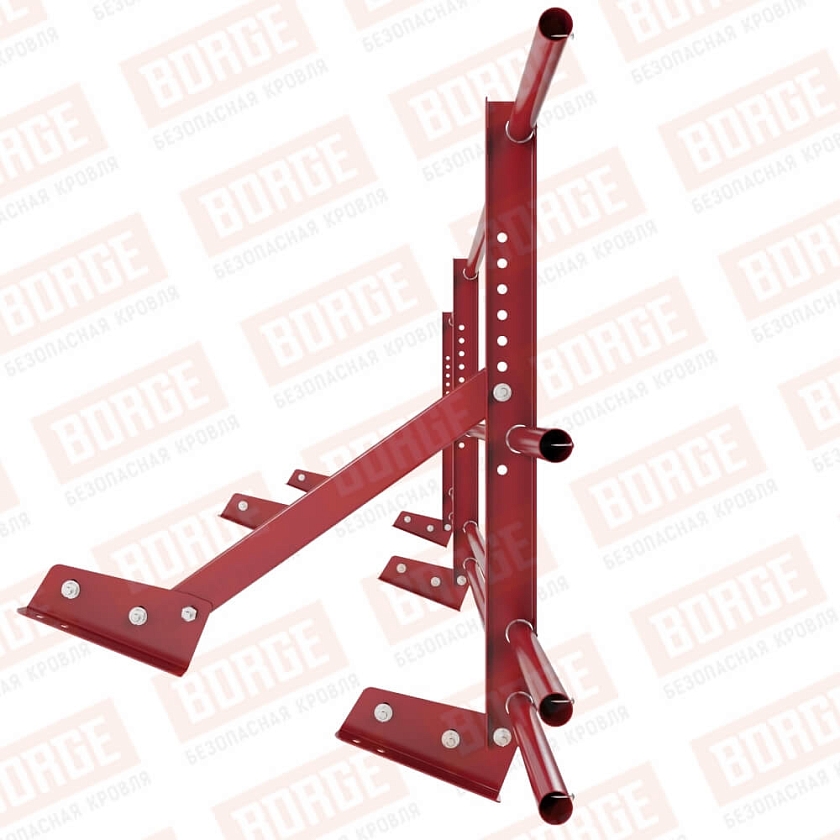 Ограждение кровельное Русский Рубеж H-60см, 3м, для фальцевой кровли, рубиново-красный (RAL 3003), с двумя доп. трубами