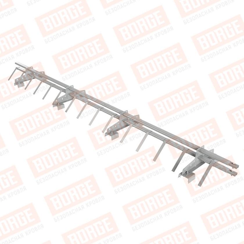 Снегозадержатель трубчатый BORGE 3м, 4 опоры, для профнастила Н-114, бело-алюминиевый (RAL 9006)