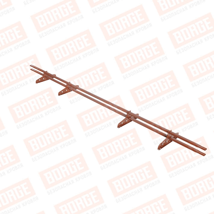 Снегозадержатель трубчатый Русский Рубеж 20х40мм, 3м, 4 опоры, для фальц. кровли, терракотовый (RAL 8004)