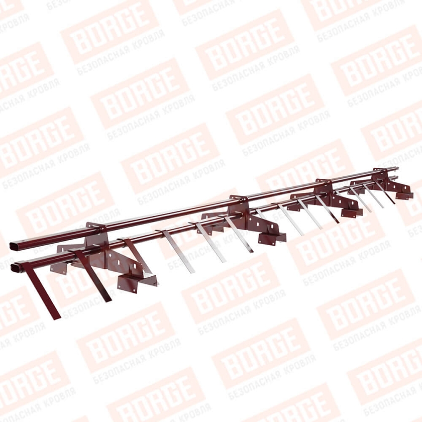 Снегозадержатель трубчатый BORGE 3м, 4 опоры, для профнастила Н-114, красное вино (RAL 3005)