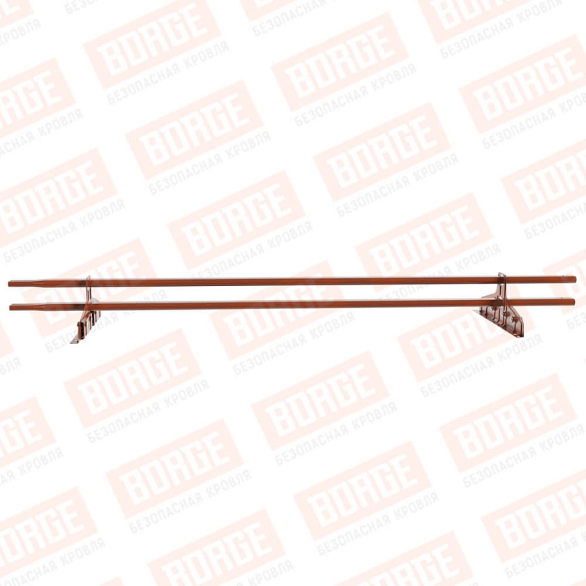 Снегозадержатель трубчатый Русский Рубеж 20х40мм, 1,5м, 2 опоры, для фальц. кровли, терракотовый (RAL 8004)