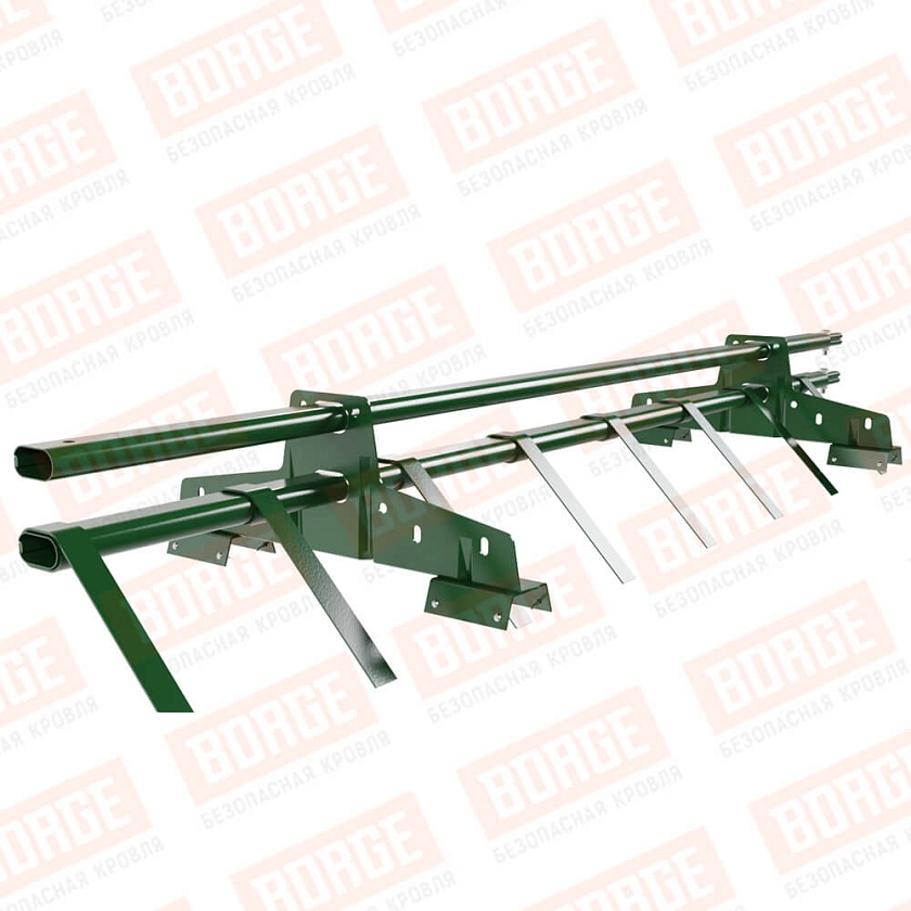 Снегозадержатель трубчатый BORGE 1,5м, 2 опоры, для профнастила Н-60, Н-75, лиственно-зеленый (RAL 6002)