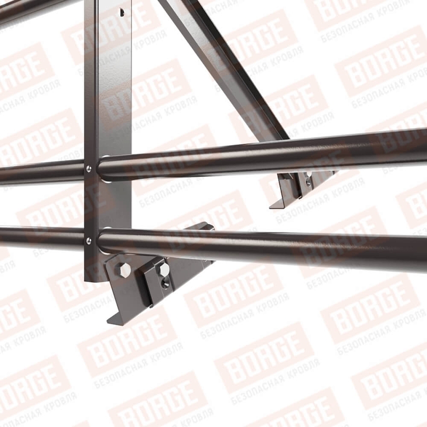 Ограждение кровельное Русский Рубеж H-60см, 3м, для фальцевой кровли, серо-коричневый (RAL 8019), с двумя доп. трубами