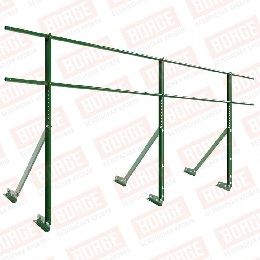 Ограждение кровельное Русский Рубеж H-120см, 3м, для фальцевой кровли, лиственно-зеленый (RAL 6002)