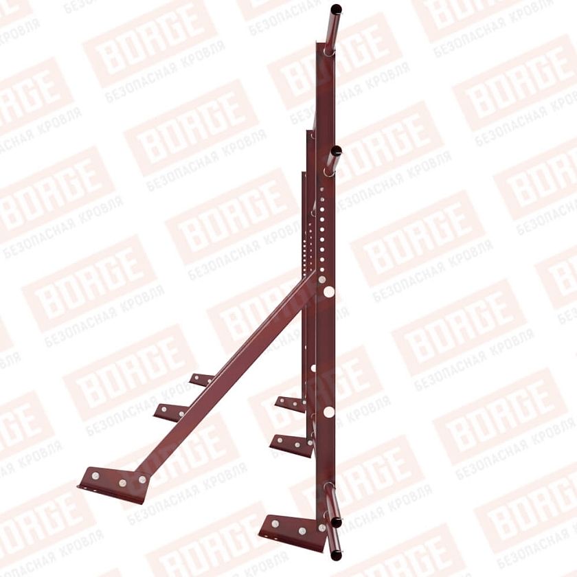 Ограждение кровельное Русский Рубеж H-120см, 3м, для фальцевой кровли, красное вино (RAL 3005), с двумя  доп. трубами