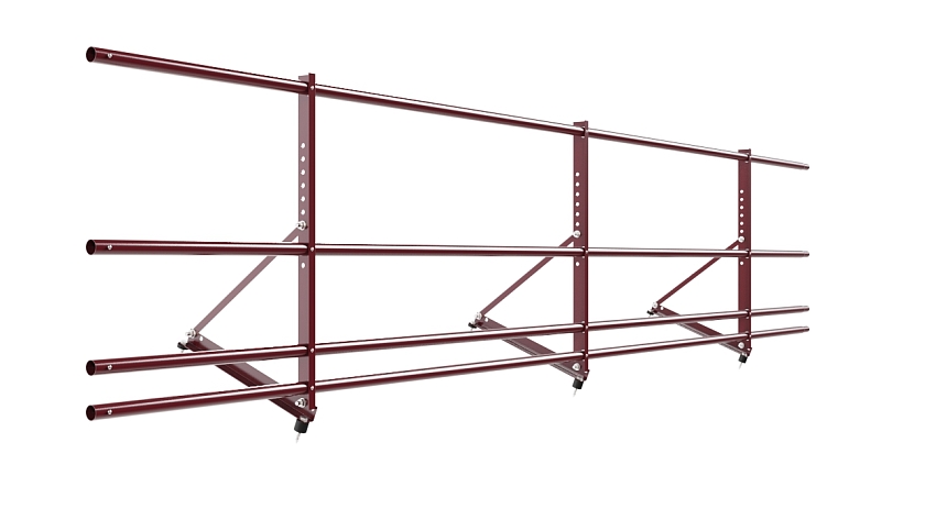 Ограждение кровельное NewLine H-60см, 3м, красное вино (RAL 3005), с двумя доп. трубами