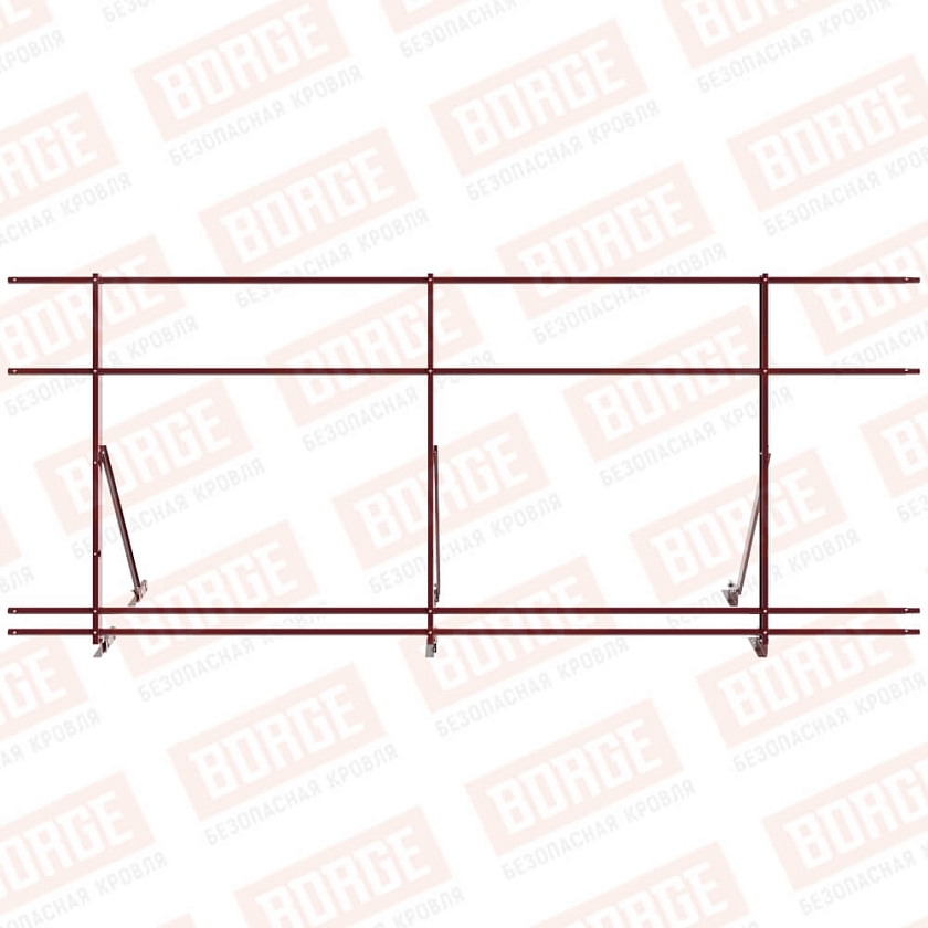 Ограждение кровельное Русский Рубеж H-120см, 3м, для фальцевой кровли, красное вино (RAL 3005), с двумя  доп. трубами