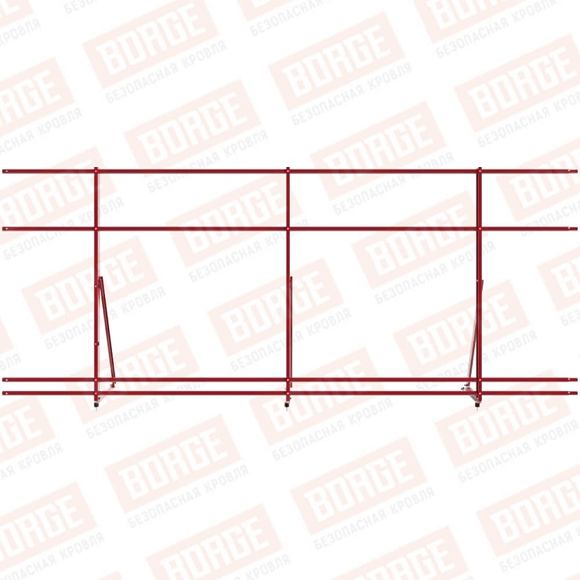 Ограждение кровельное Русский Рубеж H-120см, 3м, рубиново-красный (RAL 3003), с двумя доп. трубами