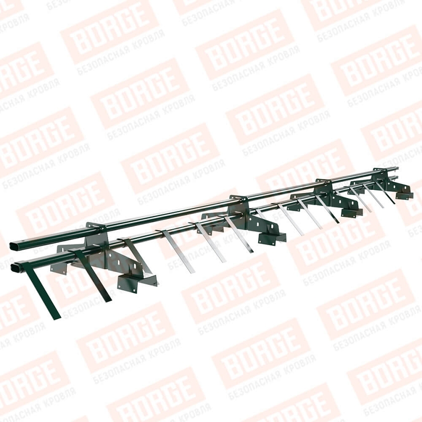 Снегозадержатель трубчатый BORGE 3м, 4 опоры, для профнастила Н-114, зеленый мох (RAL 6005)