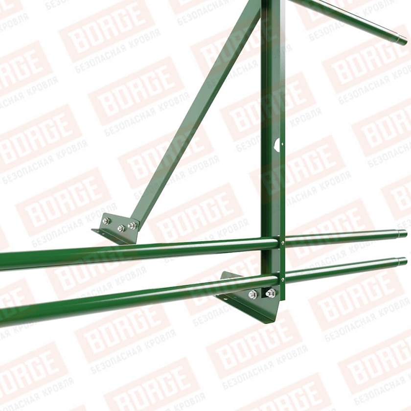 Ограждение кровельное Русский Рубеж H-90см, 3м, для фальцевой кровли, лиственно-зеленый (RAL 6002), с двумя доп. трубами