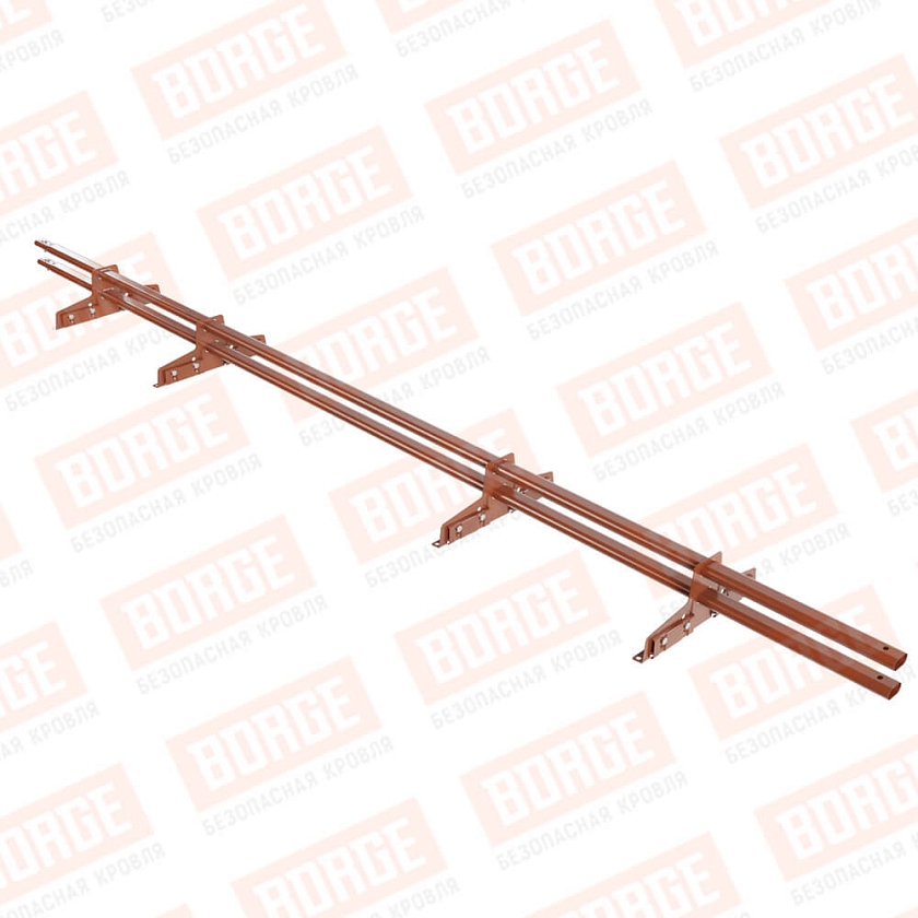 Снегозадержатель трубчатый Русский Рубеж 25х45мм, 3м, 4 опоры, для фальц. кровли, терракотовый (RAL 8004)