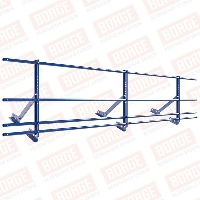 Ограждение кровельное Русский Рубеж H-60см, 3м, для фальцевой кровли, сигнально-синий (RAL 5005), с двумя доп. трубами