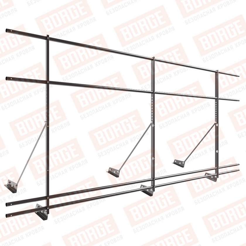 Ограждение декоративное NewLine H-120см, 3м, для фальц. кров., серо-коричневый (RAL 8019), с двумя доп. трубами