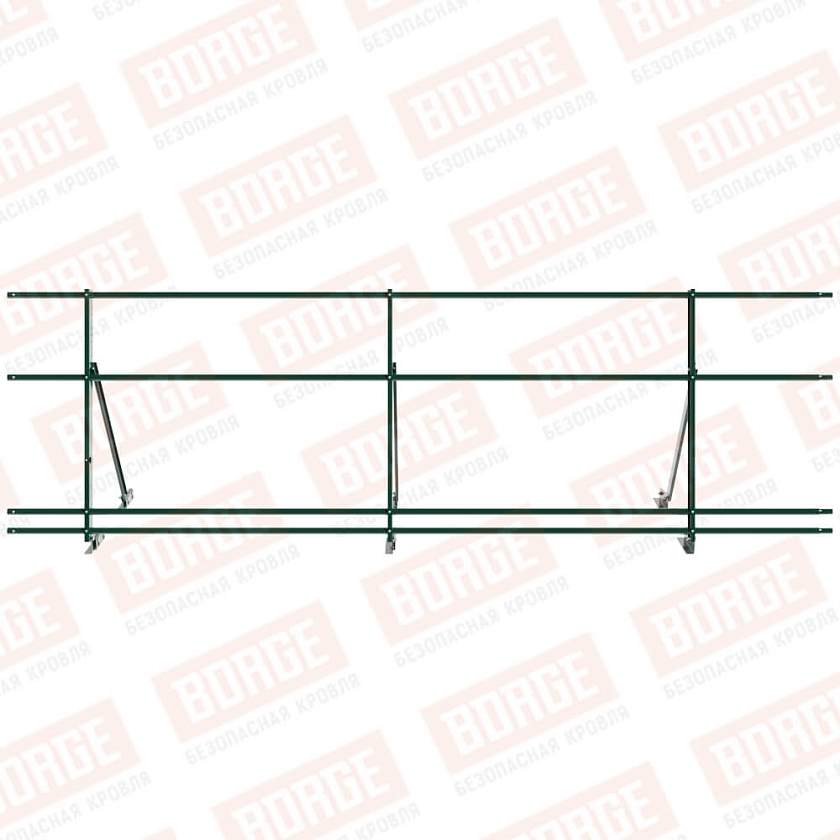 Ограждение кровельное Русский Рубеж H-90см, 3м, для фальцевой кровли, зеленый мох (RAL 6005), с двумя доп. трубами