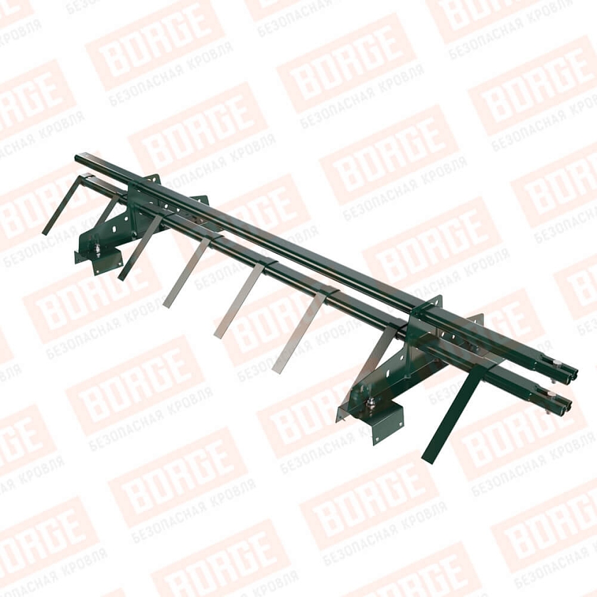 Снегозадержатель трубчатый BORGE 1,5м, 2 опоры, для профнастила Н-114, зеленый мох (RAL 6005)