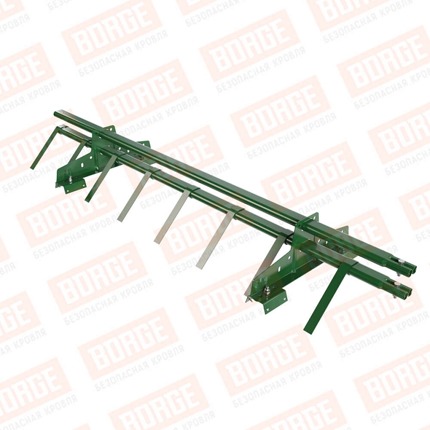 Снегозадержатель трубчатый BORGE 1,5м, 2 опоры, для профнастила Н-60, Н-75, лиственно-зеленый (RAL 6002)