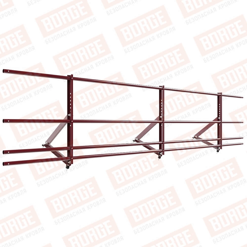 Ограждение кровельное Русский Рубеж H-60см, 3м, красное вино (RAL 3005), с двумя доп. трубами