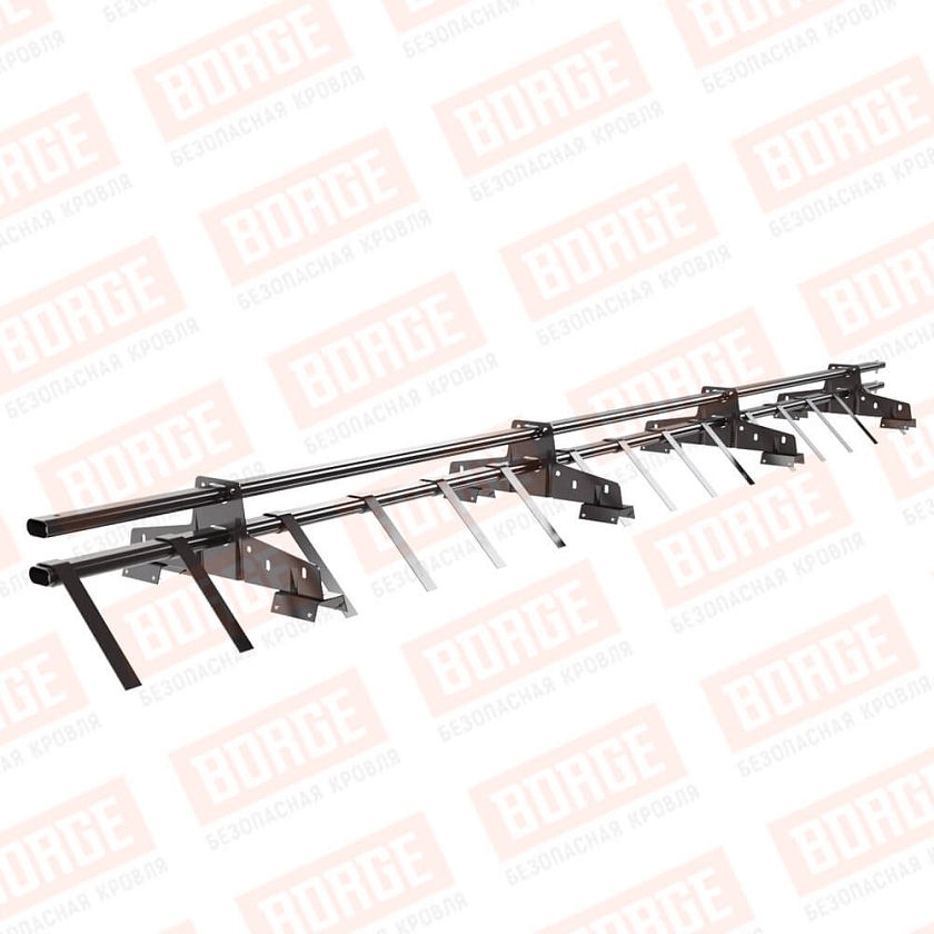 Снегозадержатель трубчатый BORGE 3м, 4 опоры, для профнастила Н-60, Н-75, серо-коричневый (RAL 8019 matt)