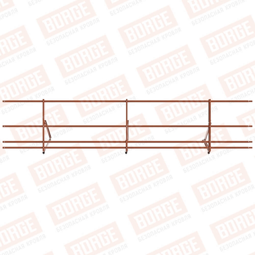 Ограждение кровельное Русский Рубеж H-60см, 3м, терракотовый (RAL 8004), с двумя доп. трубами