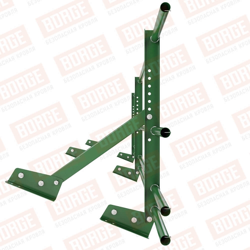 Ограждение кровельное Русский Рубеж H-60см, 3м, для фальцевой кровли, лиственно-зеленый (RAL 6002), с двумя доп. трубами