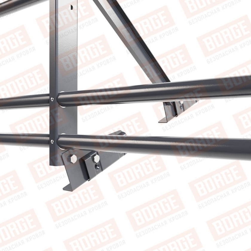 Ограждение кровельное Русский Рубеж H-60см, 3м, для фальцевой кровли, серый графит (RAL 7024), с двумя доп. трубами