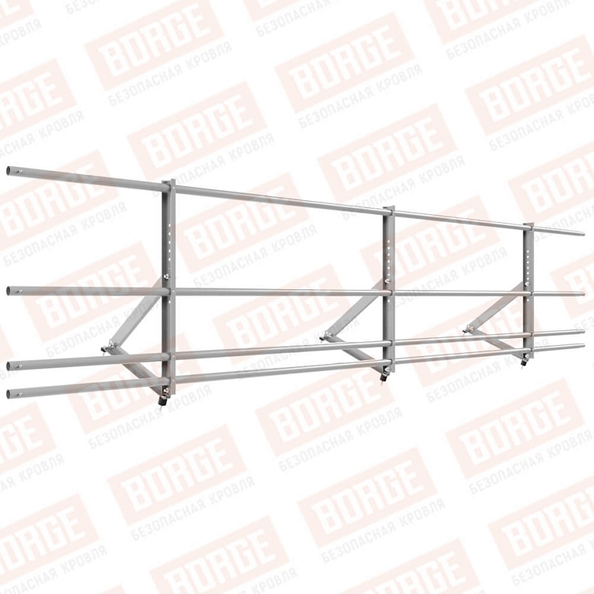 Ограждение кровельное Русский Рубеж H-60см, 3м, сигнально-серый (RAL 7004), с двумя доп. трубами