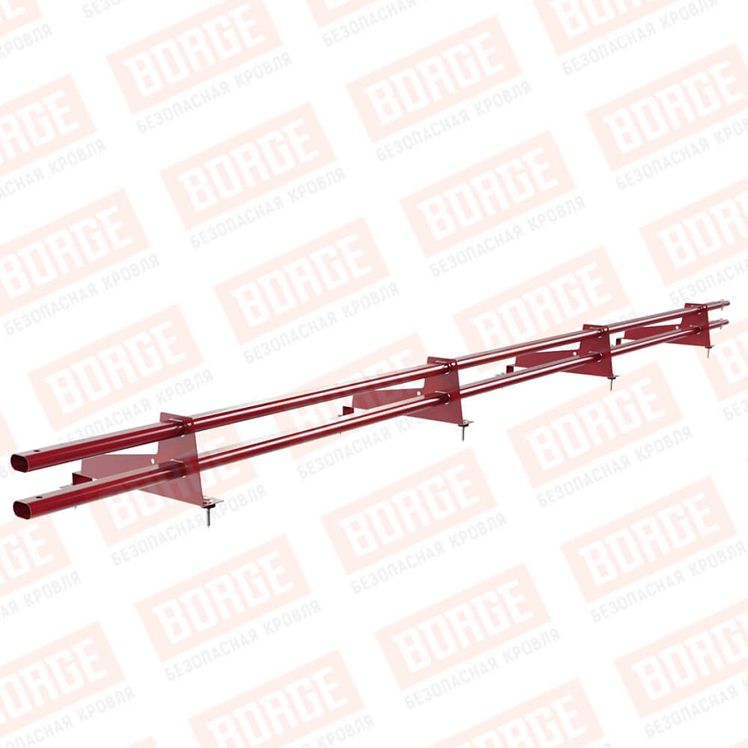 Снегозадержатель трубчатый Русский Рубеж 3м, 4 опоры, для МЧ с выс. ступенькой, рубиново-красный (RAL 3003), 350мм