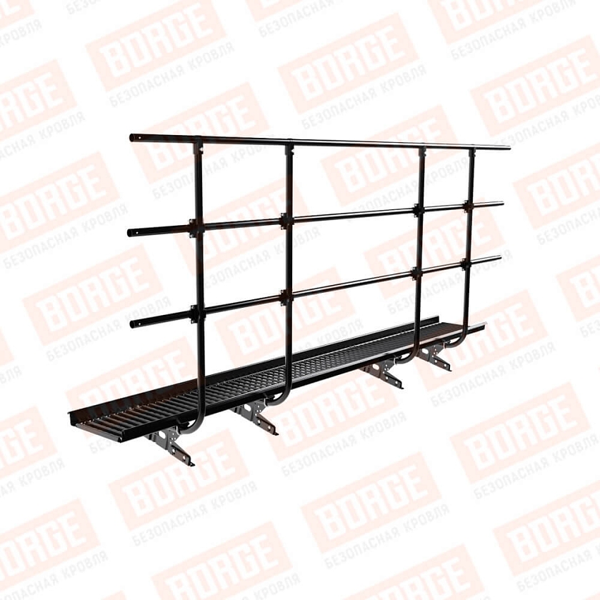 Мостик переходной с ограждением BORGE Н-120см, 3м, для фальцевой кровли, чёрный (RAL 9005)