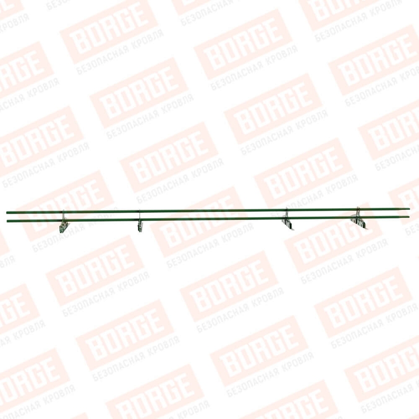 Снегозадержатель трубчатый Русский Рубеж 20х40мм, 3м, 4 опоры, для фальц. кровли, лиственно-зеленый (RAL 6002)