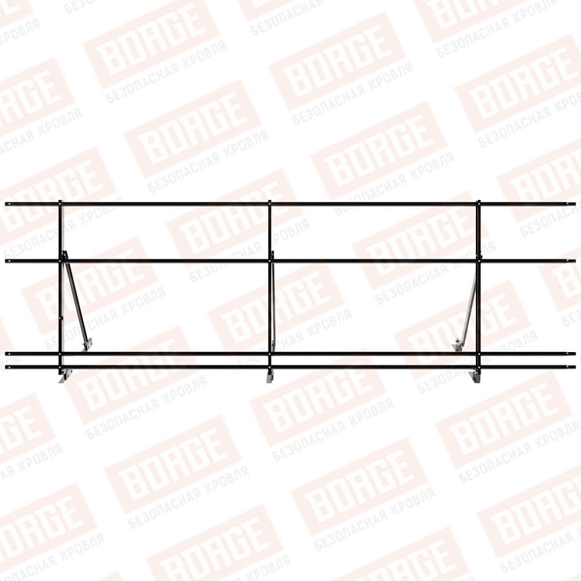Ограждение кровельное Русский Рубеж H-90см, 3м, для фальцевой кровли, чёрный (RAL 9005), с двумя доп. трубами