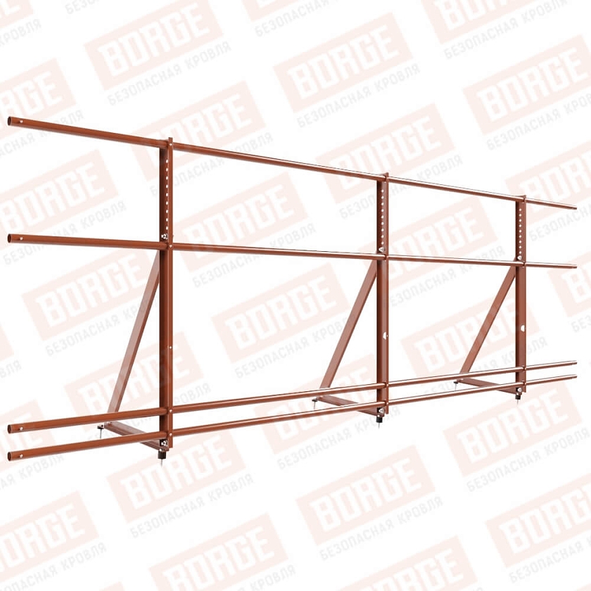 Ограждение кровельное Русский Рубеж H-90см, 3м, терракотовый (RAL 8004), с двумя доп. трубами