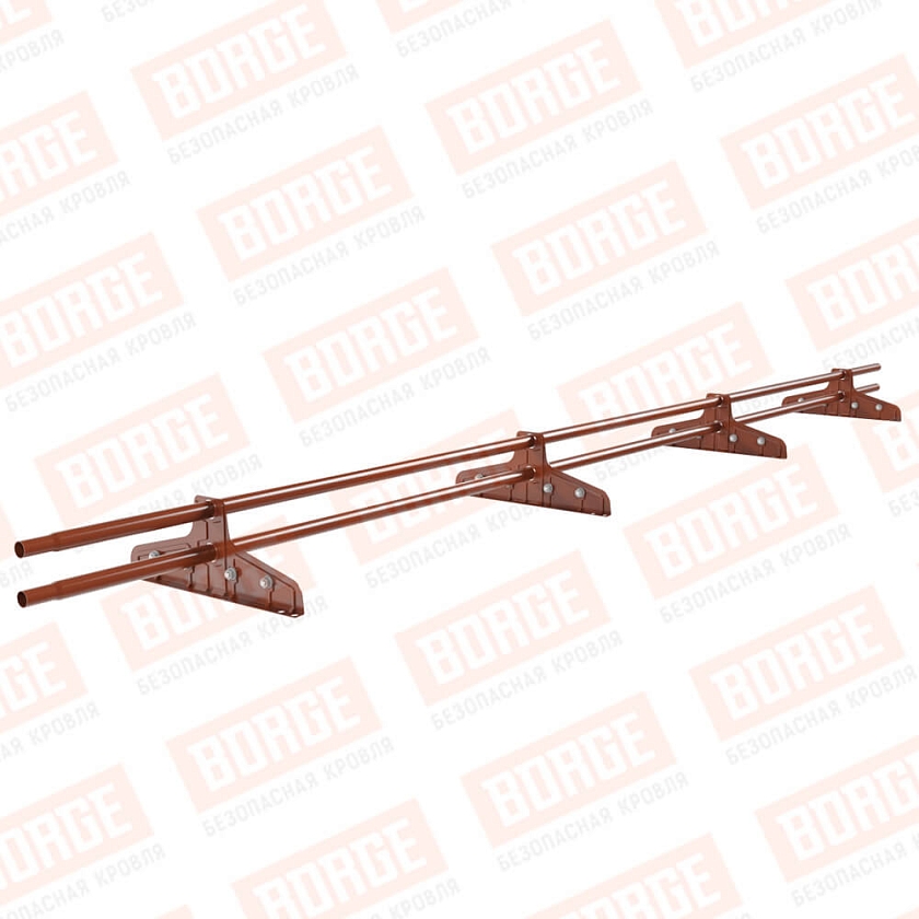 Снегозадержатель трубчатый Русский Рубеж D-25мм, 3м, 4 опоры, для фальц. кровли, терракотовый (RAL 8004)